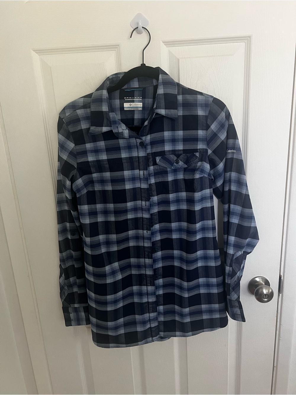 Columbia Navy and Light Blue Plaid Button-Down Women's Shirt